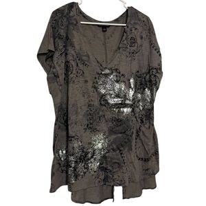 Rock & Republic Charcoal and Silver Floral Tunic 1X